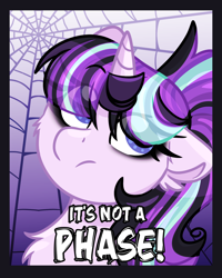 Size: 1200x1500 | Tagged: safe, artist:lbrcloud, imported from derpibooru, starlight glimmer, pony, unicorn, badge, eye clipping through hair, female, goth, horn, horn cap, it's not a phase, mare, solo, spider web