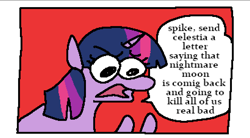 Size: 1228x677 | Tagged: safe, artist:punkittdev, imported from derpibooru, twilight sparkle, pony, unicorn, friendship is magic, bust, comic panel, dialogue, furrowed brow, implied spike, open mouth, solo, speech bubble, unicorn twilight