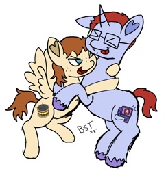 Size: 1144x1184 | Tagged: safe, artist:bloodysticktape, imported from derpibooru, oc, oc:burger bee, pegasus, unicorn, horn