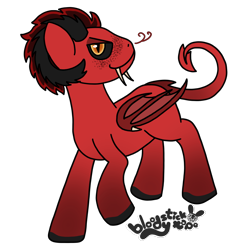 Size: 1500x1500 | Tagged: safe, artist:bloodysticktape, imported from derpibooru, oc, oc:chillone, demon, demon pony, original species, devil tail, fangs, horns, ram horns, tail