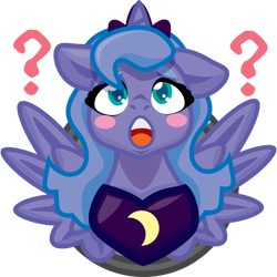 Size: 750x750 | Tagged: safe, artist:devorierdeos, imported from derpibooru, princess luna, alicorn, female, filly, inspiration, jewelry, question mark, regalia, spread wings, wings, woona, younger