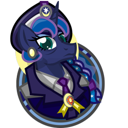 Size: 750x750 | Tagged: safe, artist:devorierdeos, imported from derpibooru, princess luna, alicorn, fallout equestria, braid, business suit, bust, clothes, portrait, prime minister luna