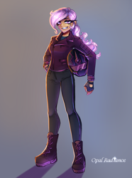 Size: 2204x2966 | Tagged: safe, artist:opal_radiance, imported from derpibooru, oc, oc:iron glamour, human, pegasus, biker, biker jacket, clothes, humanized, jacket, solo