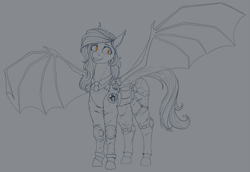 Size: 2311x1594 | Tagged: safe, artist:stray prey, imported from derpibooru, oc, oc only, oc:flare, bat pony, pony, bat pony oc, bat wings, monochrome, neo noir, partial color, solo, wings