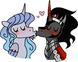 Size: 315x252 | Tagged: safe, artist:_oodlezz_, imported from derpibooru, king sombra, oc, oc:prince plushy soft, alicorn, unicorn, cute, gay, horn, kissing, male