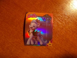 Size: 1024x768 | Tagged: safe, imported from derpibooru, queen haven, pegasus, 3d, g5, indonesian, logo, looking at you, merchandise, my little pony: a new generation, official, photo, shiny, smiling, smiling at you, stars, sticker, walking