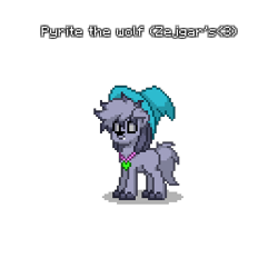 Size: 400x400 | Tagged: safe, imported from derpibooru, oc, pony, wolf, wolf pony, pony town, 2d, fangs, fluffy, gray body, gray eyes, hat, heart, locket, mute, standing, witch hat