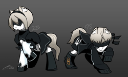 Size: 640x384 | Tagged: safe, artist:donii14, imported from derpibooru, android, pony, robot, 2b, 9s, blindfold, clothes, dress, nier: automata, ponified, socks