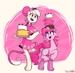 Size: 1000x974 | Tagged: safe, artist:whygena, imported from derpibooru, pinkie pie, earth pony, mouse, pony, cake, duo, food, reggie (whygena)