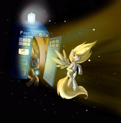 Size: 2544x2570 | Tagged: safe, artist:mephikal, imported from derpibooru, derpy hooves, doctor whooves, time turner, earth pony, pegasus, pony, crossover, doctor who, female, flying, male, mare, space, stallion, stars, tardis, tardis console room, tardis control room, the doctor