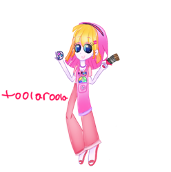 Size: 890x898 | Tagged: safe, artist:anayahmed2, imported from derpibooru, human, equestria girls, clothes, cutie mark, cutie mark on equestria girl, equestria girls style, equestria girls-ified, eyeshadow, g3, g3 to equestria girls, g3 to g4, g3.5, generation leap, headband, humanized, makeup, paintbrush, pants, shirt, shoes, toola-roola
