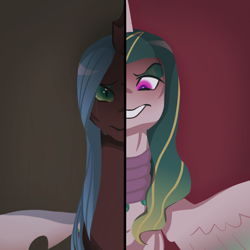 Size: 1000x1000 | Tagged: safe, artist:0liiver, imported from derpibooru, queen chrysalis, oc, alicorn, changeling