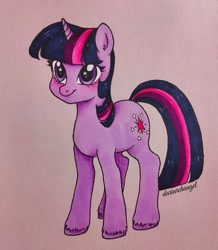 Size: 1395x1600 | Tagged: safe, artist:dariarchangel, imported from derpibooru, twilight sparkle, pony, unicorn, female, horn, mare, smiling, solo, traditional art, unicorn twilight