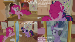 Size: 2000x1125 | Tagged: safe, edit, edited screencap, editor:quoterific, imported from derpibooru, screencap, pinkie pie, twilight sparkle, it's about time