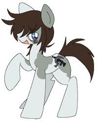 Size: 418x525 | Tagged: safe, artist:muffinz, imported from derpibooru, oc, oc only, oc:pickles (picklehaube), pony, blue eyes, brown mane, gray coat, solo