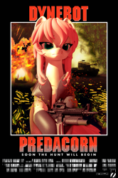 Size: 1357x2048 | Tagged: safe, imported from derpibooru, tank, oc, oc only, earth pony, pony, assault rifle, female, gun, m26 pershing, mare, movie poster, parody, ponified, poster, predator (franchise), rifle, second life, solo, weapon