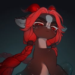Size: 1932x1932 | Tagged: safe, artist:myscherri, imported from derpibooru, oc, oc only, earth pony, pony, braid, countershading, devil horns, female, freckles, horns, mare, solo
