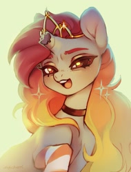 Size: 1709x2250 | Tagged: safe, artist:myscherri, imported from derpibooru, oc, oc only, pony, unicorn, broken horn, choker, clothes, female, freckles, horn, jewelry, mare, regalia, simple background, socks, solo