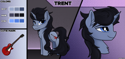 Size: 3563x1700 | Tagged: safe, artist:andaluce, imported from derpibooru, oc, oc:trent, pony, unicorn, bust, chest fluff, ear fluff, horn, male, reference sheet, smiling, solo, stallion