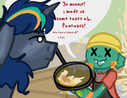 Size: 1659x1282 | Tagged: safe, artist:nootaz, imported from derpibooru, oc, oc:deadmeat, oc:minnie static, cooking