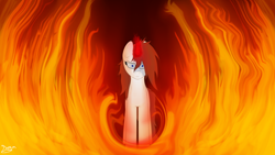 Size: 5000x2813 | Tagged: safe, artist:duskendraws, derpibooru exclusive, imported from derpibooru, oc, oc only, oc:malinalxochitl, pony, unicorn, angry, female, fire, horn, looking at you, mare, pyromancy, simple background, solo