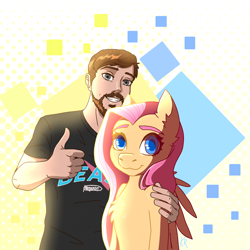 Size: 2048x2048 | Tagged: safe, imported from derpibooru, fluttershy, human, pony, beast, gradient background, mrbeast