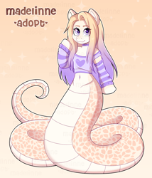 Size: 3248x3802 | Tagged: safe, artist:madelinne, imported from derpibooru, oc, lamia, original species, adoptable, adoptable open, adoption, clothes, long hair, looking at you, reference sheet, solo