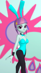 Size: 1080x1920 | Tagged: safe, artist:oatmeal!, imported from derpibooru, part of a set, sunny flare, human, equestria girls, 3d, bowtie, bunny ears, bunny girl, bunny suit, clothes, cutie mark, easter, gmod, holiday, leotard, looking at you, simple background, skintight clothes, solo, tights, walking, wide hips