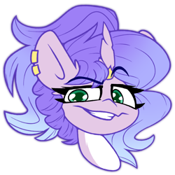 Size: 1900x1900 | Tagged: safe, artist:nekro-led, imported from derpibooru, oc, oc only, oc:misty morning, pony, unicorn, ear piercing, emotes, eyebrows, grin, horn, horn ring, jewelry, male, piercing, raised eyebrow, ring, smiling, smug, solo, stallion