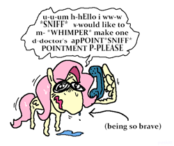 Size: 1280x1068 | Tagged: safe, artist:punkittdev, imported from derpibooru, fluttershy, pegasus, pony, anxious, chibi, crying, dialogue, emanata, eye clipping through hair, eyebrows, eyebrows visible through hair, female, folded wings, mare, nervous, open mouth, phone, phone call, pink mane, pink tail, shaking, simple background, snot, solo, speech bubble, sweat, sweatdrop, tail, teary eyes, text, vulgar description, wavy mouth, white background, wing hands, wingding eyes, wings, wobbling, yellow coat