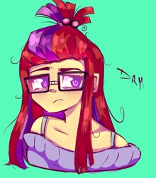 Size: 1006x1141 | Tagged: safe, artist:marubup, imported from derpibooru, moondancer, human, equestria girls, bust, female, glasses, green background, simple background, solo, three quarter view