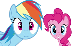 Size: 1280x800 | Tagged: safe, edit, edited screencap, editor:dracoawesomeness, imported from derpibooru, screencap, pinkie pie, rainbow dash, earth pony, pegasus, tanks for the memories, background removed, duo, female, not a vector, simple background, smiling, transparent background