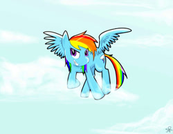 Size: 875x680 | Tagged: safe, artist:valiumangel, imported from derpibooru, rainbow dash, cloud, cloudy, female, grin, smiling, solo