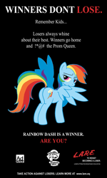 Size: 600x1000 | Tagged: safe, artist:science fox, imported from derpibooru, rainbow dash, pegasus, pony, butt, censored, censored vulgarity, female, grawlixes, implied sex, looking at you, mare, plot, poster, solo, text