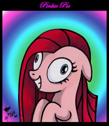 Size: 400x461 | Tagged: safe, artist:kantayeni, imported from derpibooru, pinkie pie, earth pony, derp face, gradient background, insanity, pinkamena diane pie, solo, straight hair