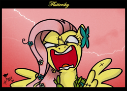 Size: 600x433 | Tagged: safe, artist:kantayeni, imported from derpibooru, fluttershy, pegasus, flutterage, lightning, solo, yelling