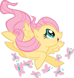 Size: 2159x2260 | Tagged: safe, imported from derpibooru, fluttershy, butterfly, pegasus, pony, the cutie mark chronicles, .svg available, female, flying, high res, mare, official, open mouth, open smile, simple background, smiling, solo, stock vector, svg, transparent background, vector