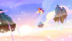 Size: 3840x2160 | Tagged: safe, artist:vian teow, imported from derpibooru, sunny starscout, alicorn, pony, 2d, background, cloud, dreamscape, female, flying, g5, looking at you, mare, my little pony: tell your tale, official, production art, sky, smiling, smiling at you, sparkles, stars, the lone alicorn