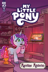 Size: 2063x3131 | Tagged: safe, artist:shauna j. grant, idw, imported from derpibooru, unicorn, spoiler:comic, spoiler:g5, spoiler:g5comic, comic, comic cover, female, g5, high res, horn, lava lamp, mare, misty brightdawn, my little pony: tell your tale