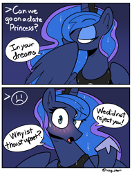 Size: 1840x2414 | Tagged: safe, artist:icey, imported from derpibooru, princess luna, alicorn, pony, blushing, bronybait, covering mouth, female, looking at you, mare, speech bubble, sweat, sweatdrop, waifu