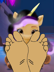 Size: 448x599 | Tagged: safe, imported from derpibooru, oc, oc:alexandra, alicorn, pony, cute, detailed background, female, funny, g5, party feet, solo, solo female