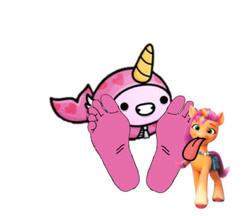 Size: 370x320 | Tagged: safe, imported from derpibooru, sunny starscout, earth pony, pony, unicorn, leak, spoiler:g5, spoiler:my little pony: tell your tale, female, g5, horn, my little pony: tell your tale, simple background, solo, solo female, tongue out, white background