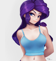 Size: 912x1000 | Tagged: safe, artist:the-park, imported from derpibooru, rarity, human, arm behind back, clothes, humanized, midriff, simple background, solo, tanktop, white background