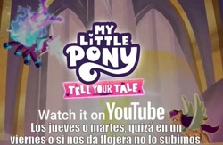 Size: 767x499 | Tagged: safe, edit, edited screencap, imported from derpibooru, screencap, opaline arcana, sunny starscout, episode needed, g5, meme, my little pony: tell your tale, spanish, spanish text, text