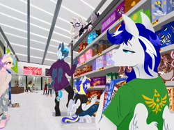 Size: 3229x2421 | Tagged: safe, artist:rottengotika, imported from derpibooru, oc, oc only, anthro, pegasus, unicorn, grocery store, horn, pegasus oc, unicorn oc, wings