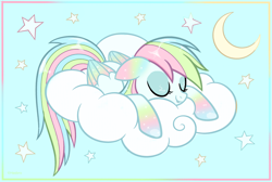 Size: 1280x859 | Tagged: safe, imported from derpibooru, oc, oc only, oc:sleepy rainbow, pegasus, pony, cloud, colored coloring page, coloring page, crosspost, deviantart, female, on a cloud, pastel, pegasus oc, sleeping, sleeping on a cloud, sleeping pegasus, sleepy rainbow (oc), solo, solo female, wings