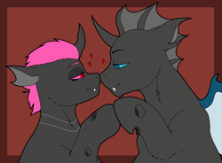 Size: 2165x1596 | Tagged: safe, artist:cold blight, imported from derpibooru, oc, oc only, changeling, changeling oc, commission, cute, nose to nose, oc x oc, pink changeling, shipping, ych result