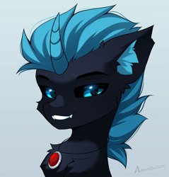 Size: 1362x1427 | Tagged: safe, artist:airiniblock, imported from derpibooru, oc, oc only, unicorn, bust, commission, ear fluff, fangs, horn, icon, portrait, smiling, solo