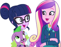 Size: 3211x2520 | Tagged: safe, edit, edited screencap, editor:homersimpson1983, imported from derpibooru, screencap, princess cadance, sci-twi, spike, spike the regular dog, twilight sparkle, dog, human, equestria girls, background removed, clothes, dean cadance, female, glasses, male, not a vector