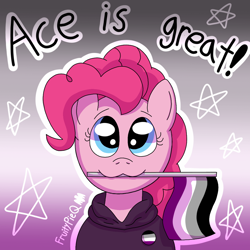 Size: 1000x1000 | Tagged: safe, artist:fruiitypieq, imported from derpibooru, pinkie pie, earth pony, asexual, asexual pride flag, female, headcanon, pride, pride flag, sexuality headcanon, solo